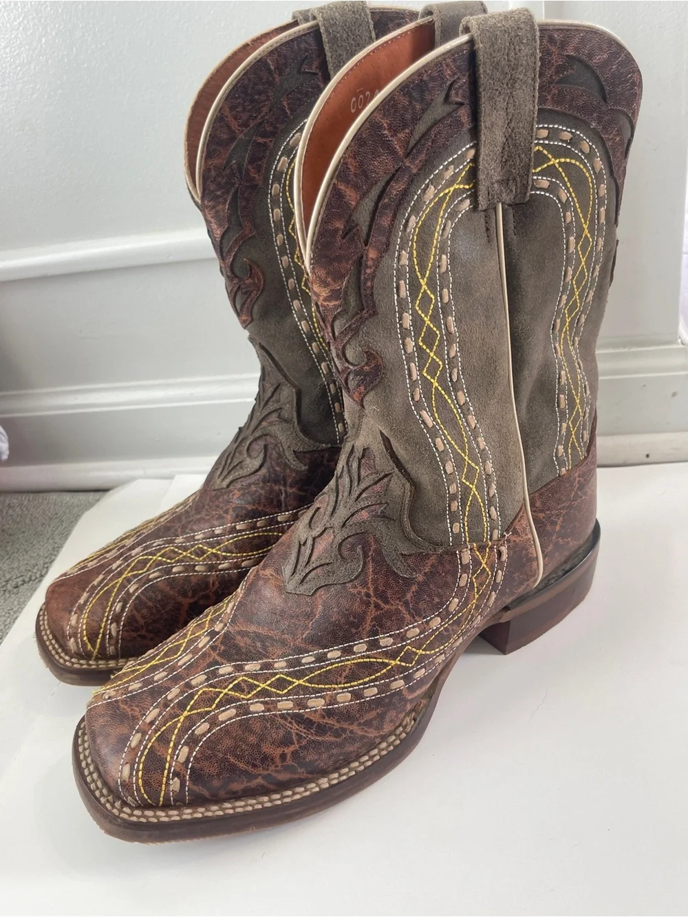 Dan Post Men’s 10.5 D Inlay Leather Square Toe Boots Western Rodeo Leather - Picture 1 of 7